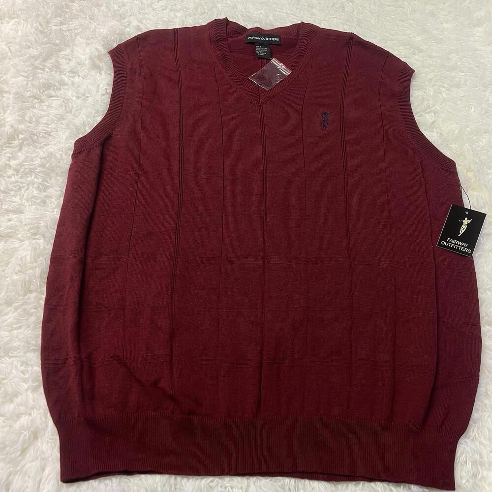 Fairway Outfitters Golf Vest Mens Size Large Red Cable Knit Cotton V Neck